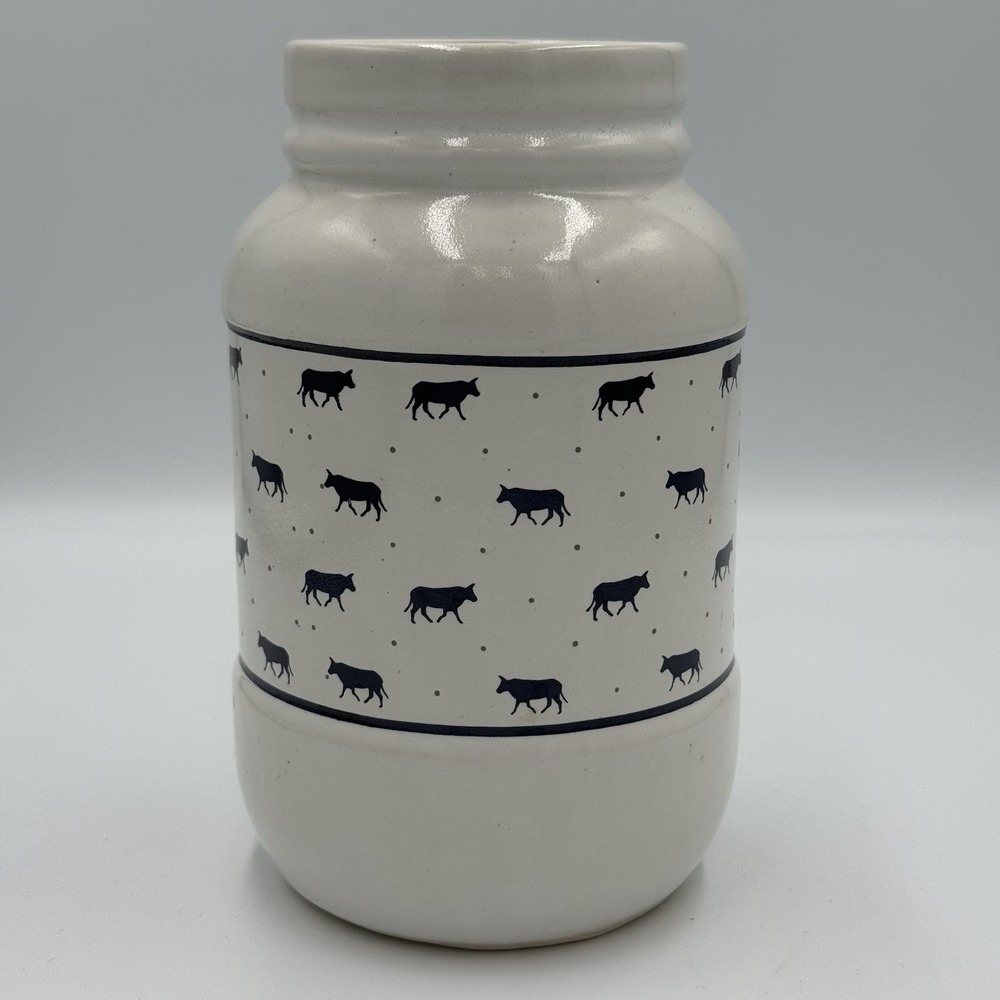 White‎ Utensil Crock With Black Cows